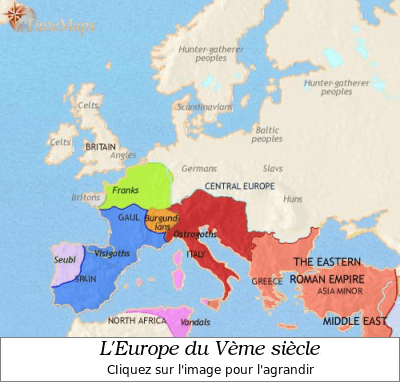 Cliquez ici pour augmenter la taille de l'image. Europe de Vème siècle.