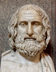Protagoras (-490 - vers -420) est un penseur présocratique et professeur du ve siècle av. J.-C. : « L'homme est la mesure de toutes choses ». Buste de Protagoras