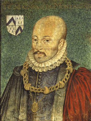 Michel de Montaigne, Michel Eyquem, seigneur de Montaigne, né le 28 février 1533 et mort le 13 septembre 1592 à Saint-Michel-de-Montaigne. Portait de Montaigne